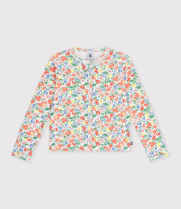 Cardigan enfant en coton &agrave; fleurs blanc/multicouleur