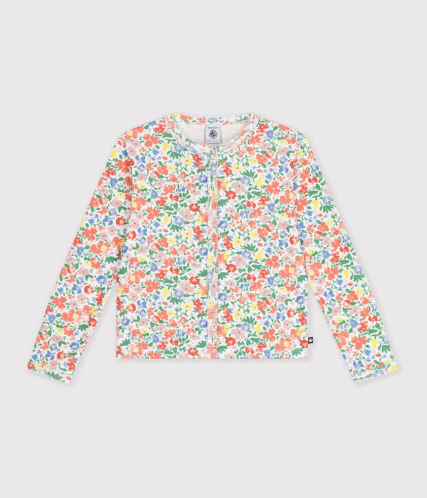 Cardigan enfant en coton &agrave; fleurs blanc/multicouleur