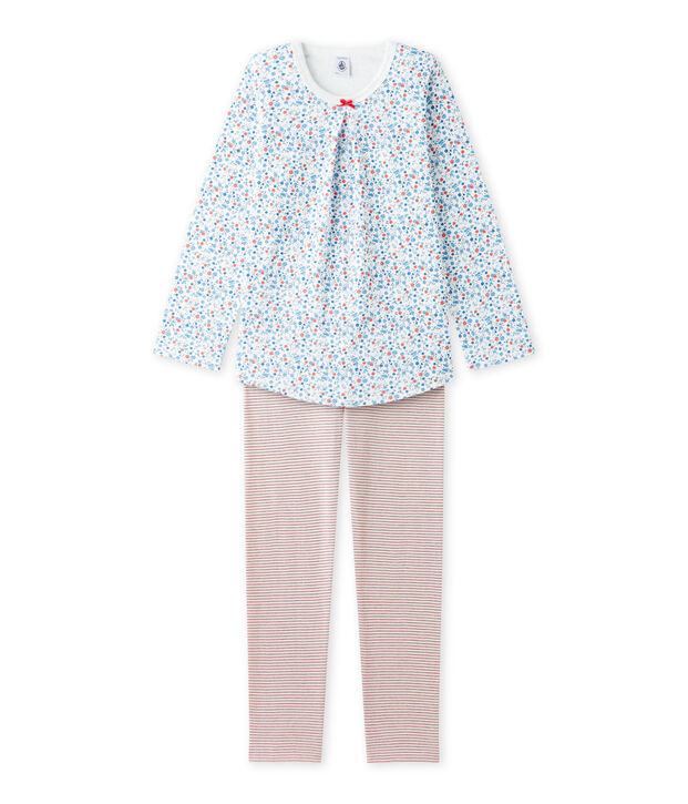 Pyjama fille &agrave; imprim&eacute; petites fleurs blanc/multicouleur