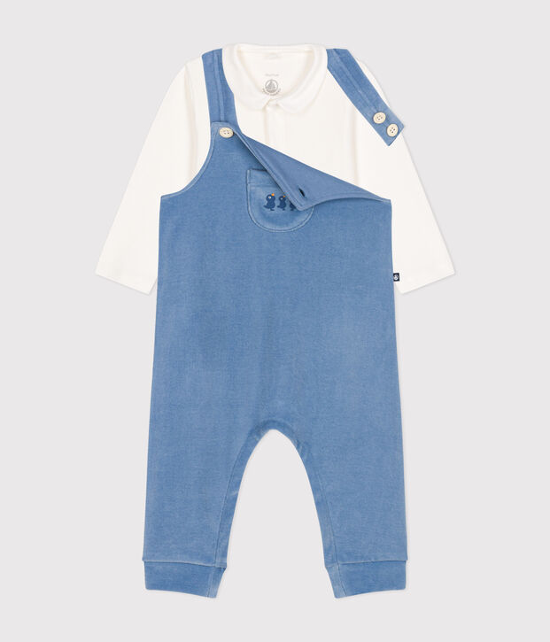 Ensemble salopette en velours b&eacute;b&eacute; bleu