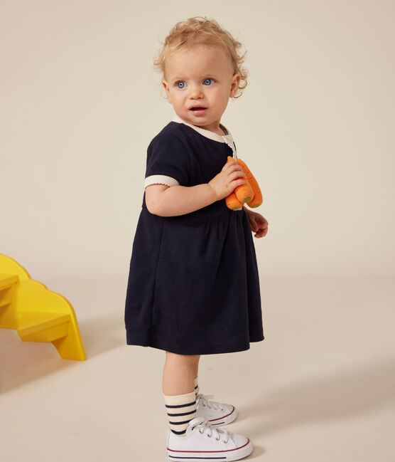 Robe manches courtes en coton bébé bleu SMOKING