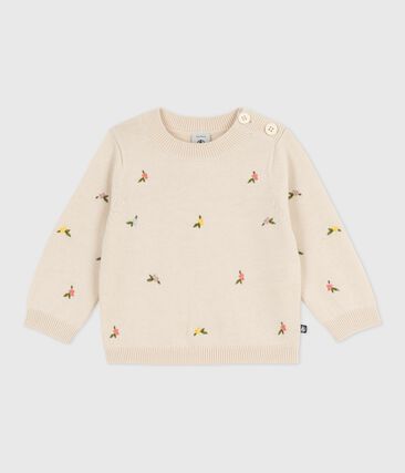 Pull bébé en laine et coton à fleurs brodées