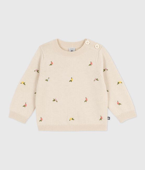 Pull bébé en laine et coton à fleurs brodées blanc AVALANCHE/ MULTICO