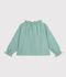 Blouse enfant en coton &agrave; col manches longues imprim&eacute;e vert/blanc