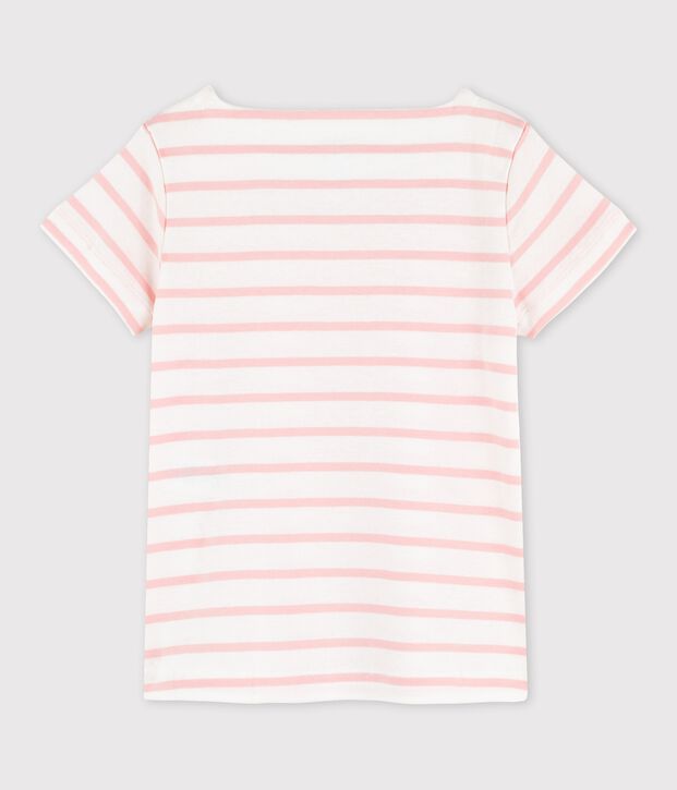 Tee-shirt manches courtes en coton enfant fille blanc/rose