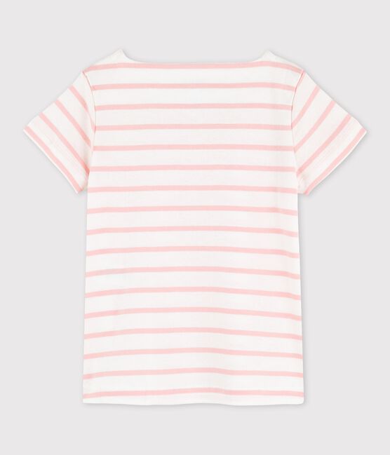 Tee-shirt manches courtes en coton enfant fille blanc MARSHMALLOW/rose MINOIS