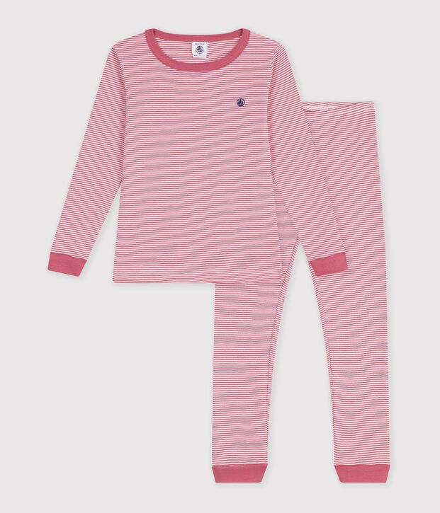 Pyjama tr&egrave;s ajust&eacute; enfant en coton &agrave; rayures rose/blanc