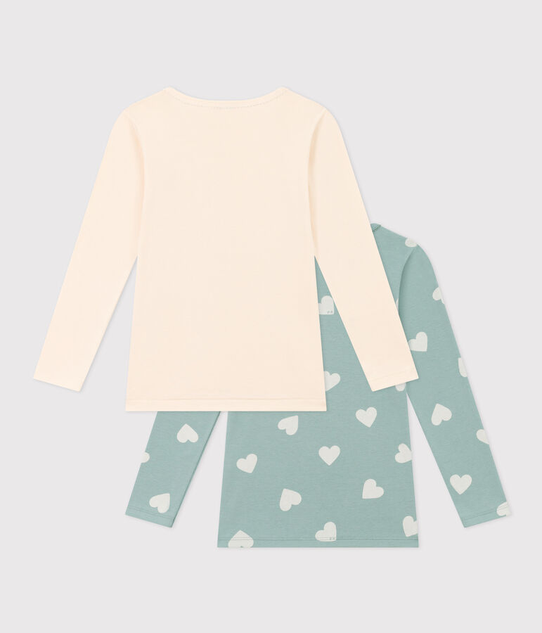 Lot de 2 tee shirts manches longues c&oelig;ur en coton petite fille multicouleur