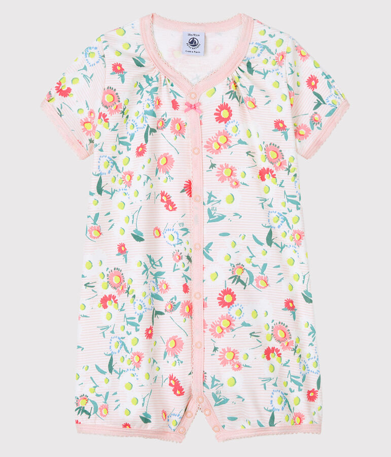 Combicourt milleraies rose b&eacute;b&eacute; fille en c&ocirc;te blanc MARSHMALLOW/blanc MULTICO