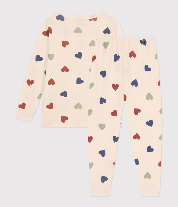 Pyjama imprim&eacute; en coton motif c&oelig;ur enfant &eacute;cru/multicouleur