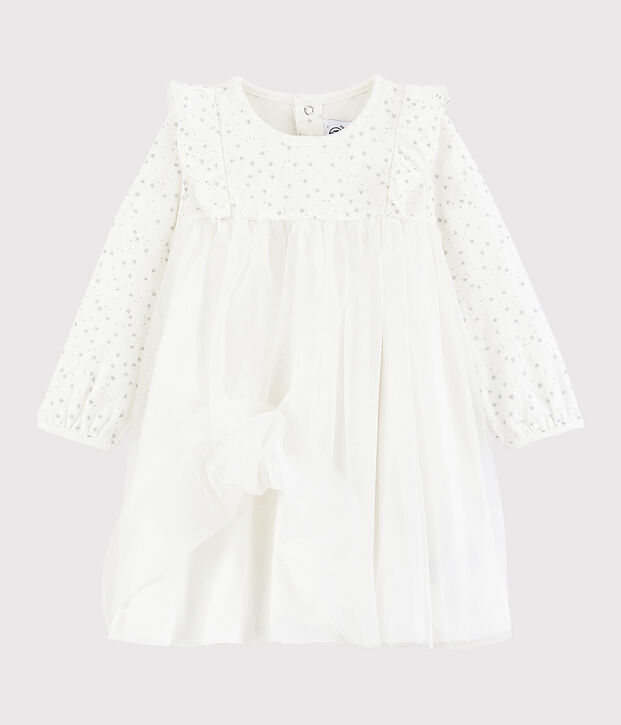 Robe manches longues b&eacute;b&eacute; fille blanc/gris