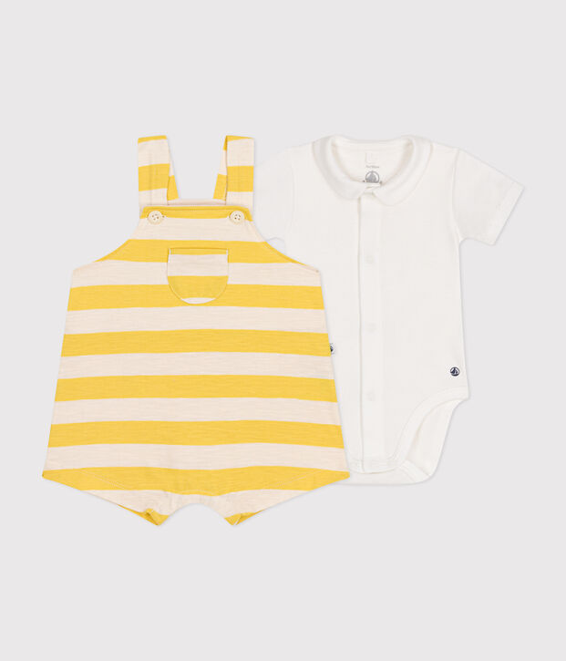 Ensemble salopette en jersey flamm&eacute; b&eacute;b&eacute; jaune/&eacute;cru
