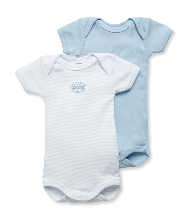 Lot de 2 bodies b&eacute;b&eacute; gar&ccedil;on manches courtes uni/milleraies lot .