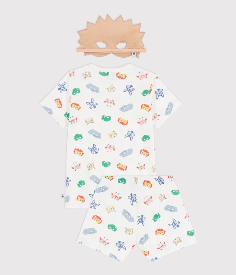 Pyjama short d&eacute;guisement enfant en coton imprim&eacute; masques blanc MARSHMALLOW/blanc MULTICO