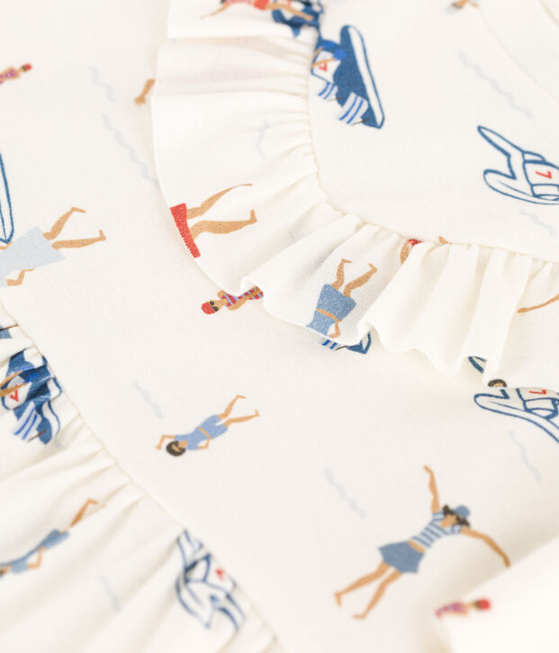 Robe manches courtes en coton enfant fille blanc/multicouleur