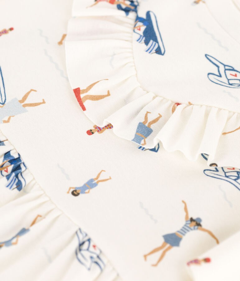 Robe manches courtes en coton enfant fille blanc MARSHMALLOW/blanc MULTICO