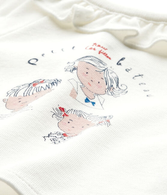 Tee-shirt bébé fille manches courtes blanc MARSHMALLOW/bleu SMOKING