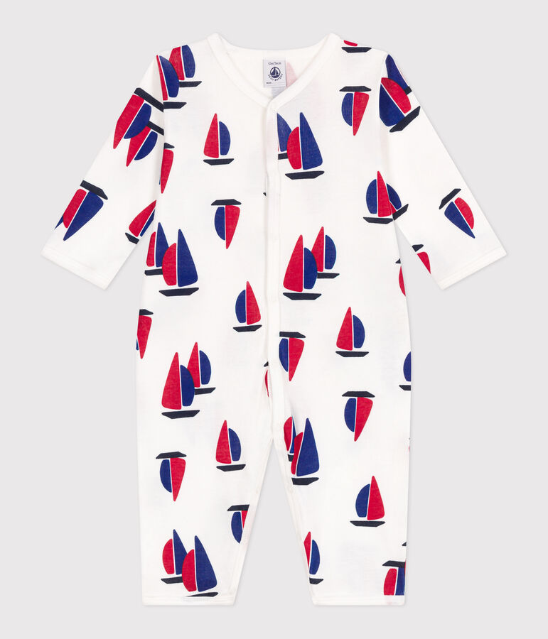 Pyjama b&eacute;b&eacute; en coton sans pieds bateau blanc MARSHMALLOW/blanc MULTICO
