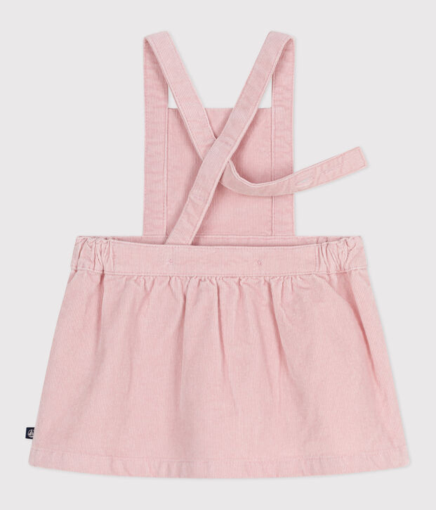 Robe b&eacute;b&eacute; en velours c&ocirc;tel&eacute; brod&eacute; de fleurs &agrave; la ceinture rose clair