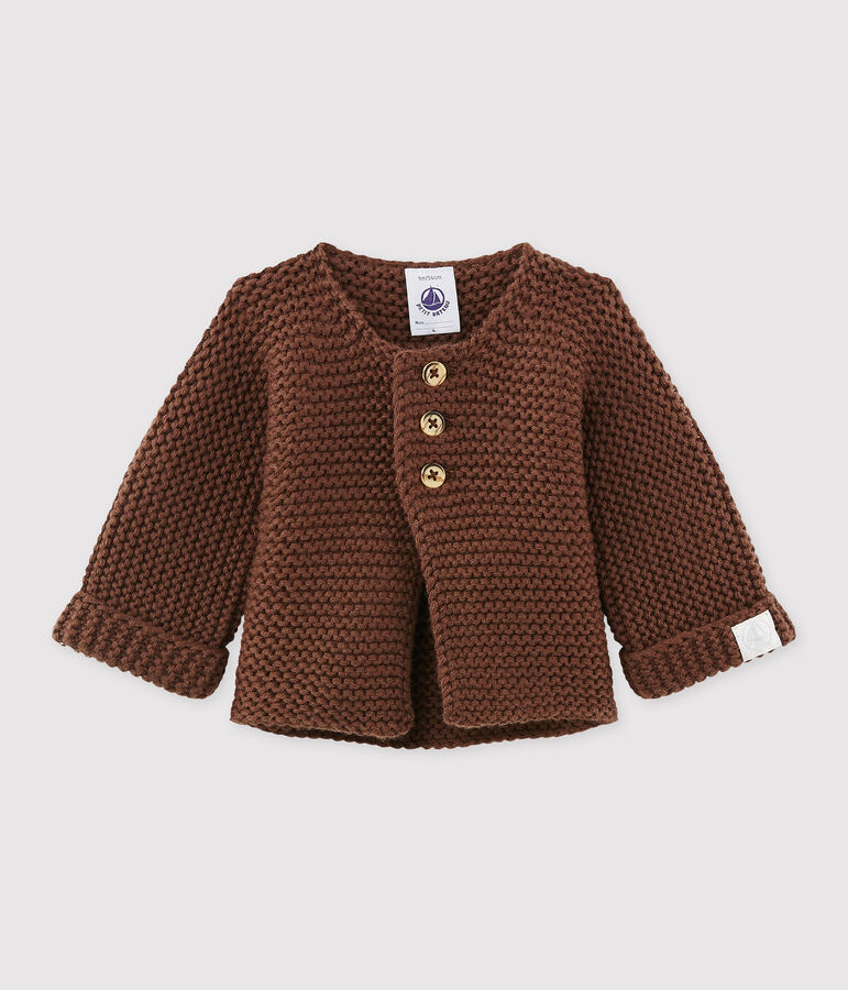 Cardigan b&eacute;b&eacute; mixte laine et coton marron BROWN
