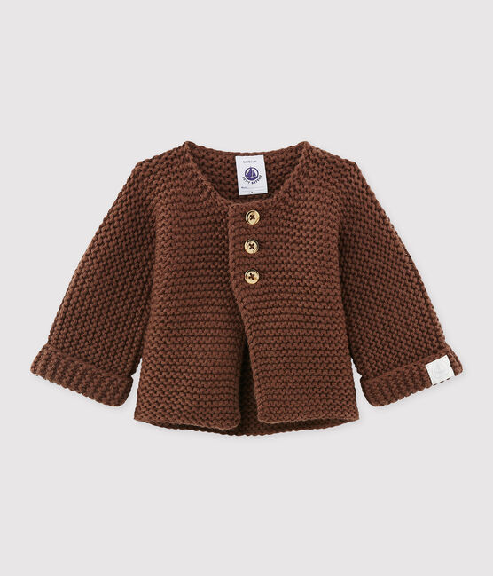 Cardigan bébé mixte laine et coton marron BROWN