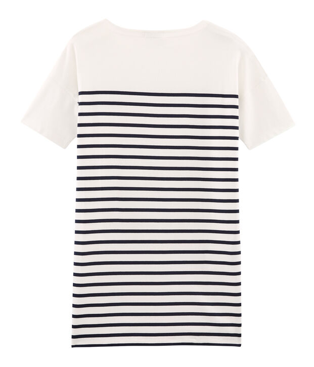 Robe manches courtes femme blanc/bleu