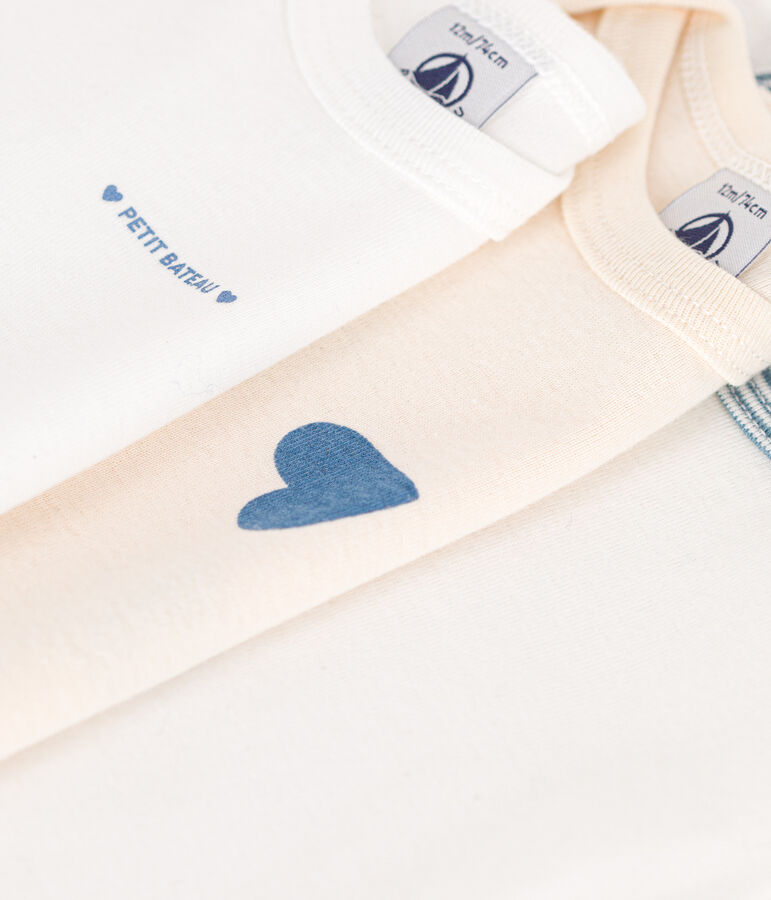 Lot de 3 bodies manches longues c&oelig;urs bleu en coton b&eacute;b&eacute; variante 1