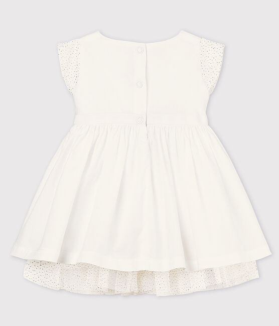 Robe cérémonie en popeline et tulle bébé fille blanc ECUME
