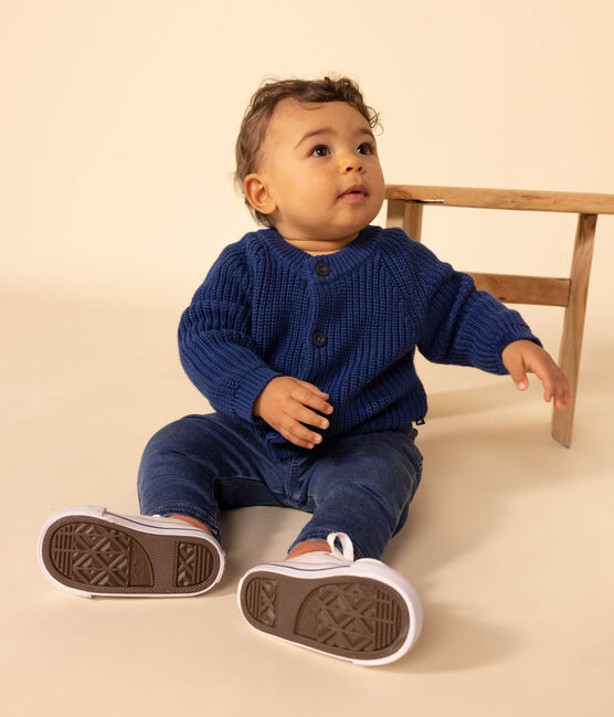 Cardigan en tricot de coton bébé bleu INCOGNITO