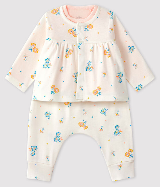 Ensemble 3 pièces bébé fille en côte blanc MARSHMALLOW/blanc MULTICO