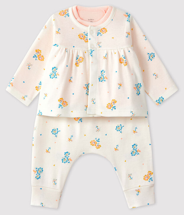 Ensemble 3 pi&egrave;ces b&eacute;b&eacute; fille en c&ocirc;te blanc/multicouleur