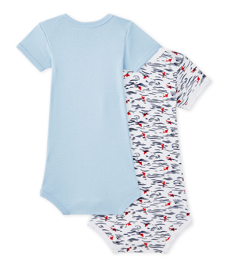 Lot de 2 bodies b&eacute;b&eacute; gar&ccedil;on manches courtes blanc