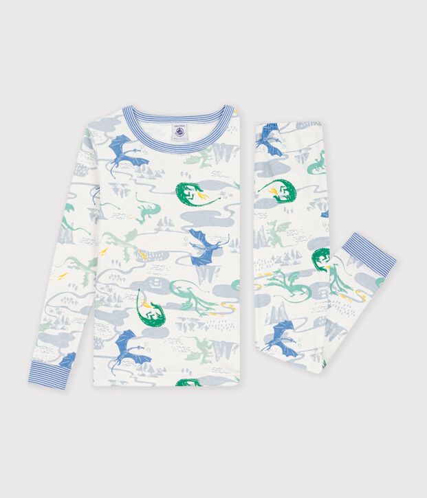 Pyjama tr&egrave;s ajust&eacute; enfant en coton imprim&eacute; blanc/multicouleur