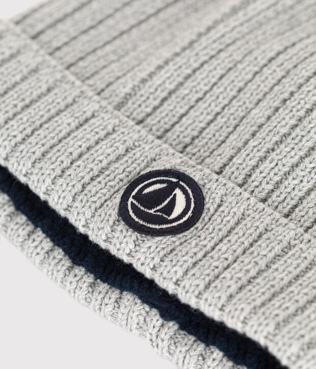 Bonnet b&eacute;b&eacute; en tricot doubl&eacute; en polaire gris