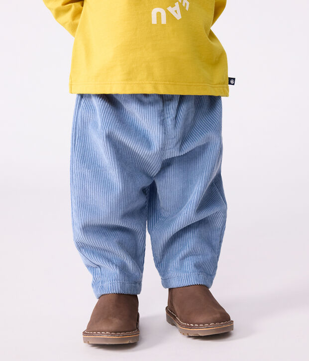 Pantalon b&eacute;b&eacute; en velours uni bleu