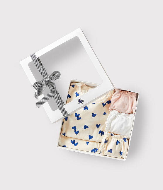 Coffret cadeau pyjama et culottes imprimé cœurs bleus en coton variante 1