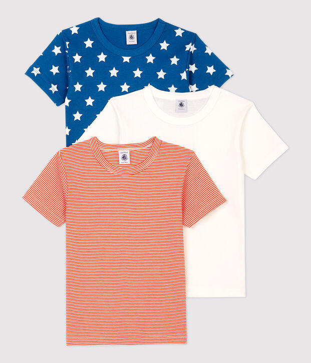 Lot de 3 tee shirts manches courtes &agrave; &eacute;toiles petit gar&ccedil;on en coton biologique multicouleur