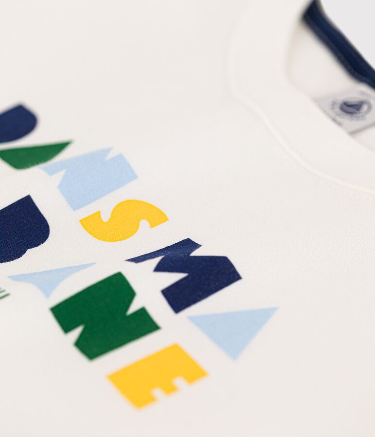 Tee-shirt manches courtes en coton enfant gar&ccedil;on blanc MARSHMALLOW