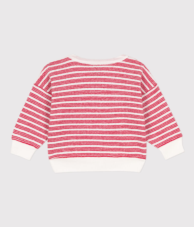 Sweatshirt b&eacute;b&eacute; en bouclette &eacute;ponge ray&eacute;e blanc MARSHMALLOW/rouge PEPS