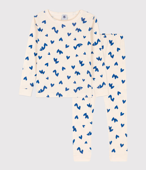 Pyjama ajust&eacute; petite fille en coton &eacute;cru/multicouleur