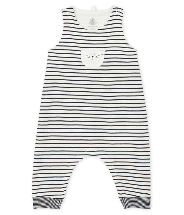Salopette longue iconique b&eacute;b&eacute; mixte blanc/bleu