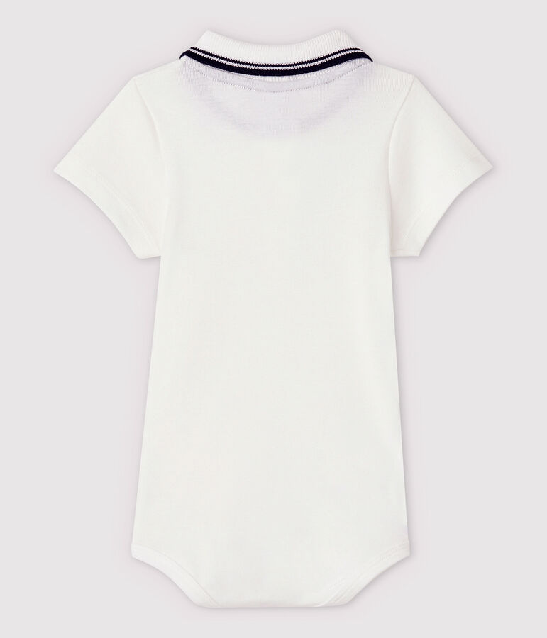 Body manches courtes colo polo en coton b&eacute;b&eacute; blanc MARSHMALLOW