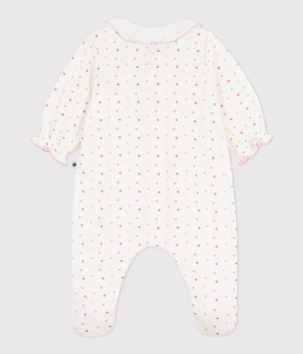 Pyjama b&eacute;b&eacute; en tubique &agrave; col fleuri blanc/multicouleur