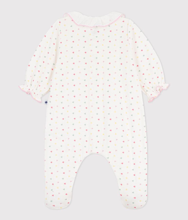 Pyjama b&eacute;b&eacute; en tubique &agrave; col fleuri blanc MARSHMALLOW/blanc MULTICO