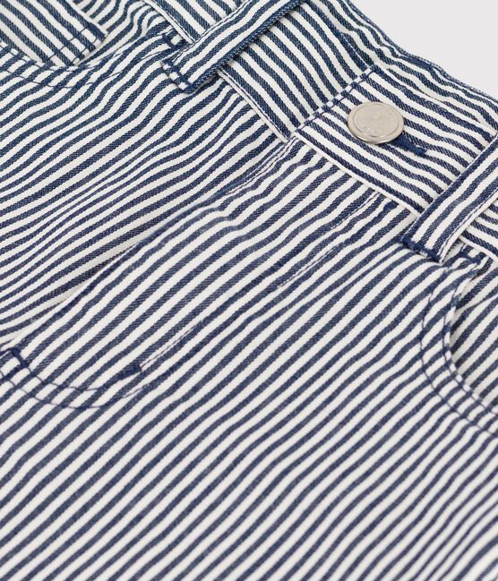 Bermuda en toile de coton rayé enfant garçon bleu MEDIEVAL/blanc MARSHMALLOW