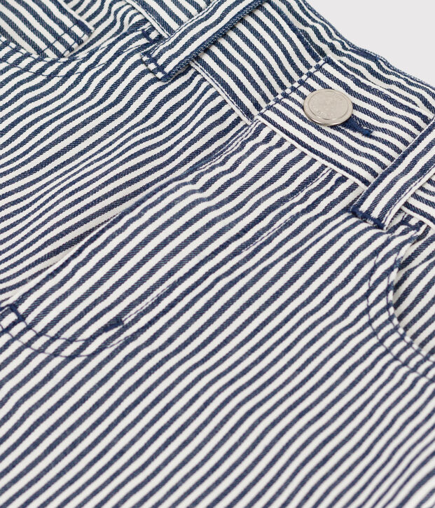 Bermuda en toile de coton ray&eacute; enfant gar&ccedil;on bleu/blanc