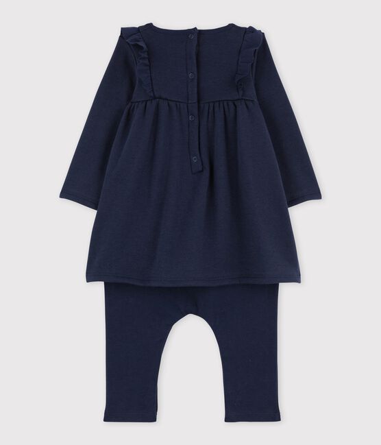 Robe legging en maille velours bébé fille bleu SMOKING