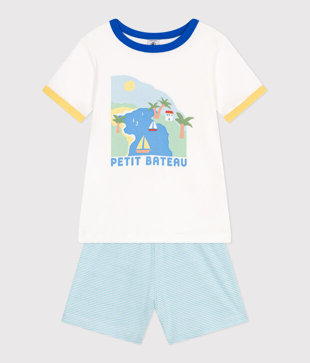 Pyjama short enfant en coton blanc/multicouleur