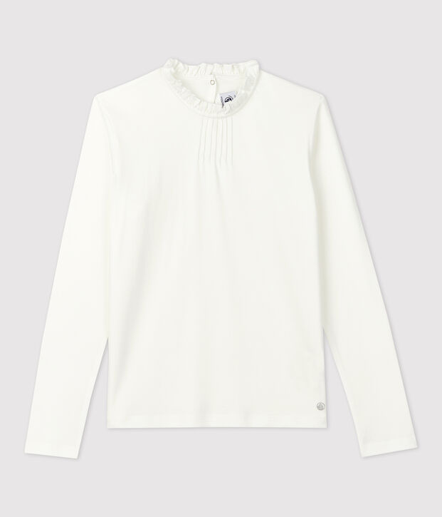 Tee-shirt manches longues en coton enfant fille blanc