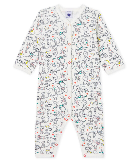 Dors bien sans pieds bébé fille en côte blanc MARSHMALLOW/blanc MULTICO